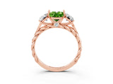 Rose gold Three-Stone Oval Cut Peridot Braided Band Ring with Four-Prong Setting_15