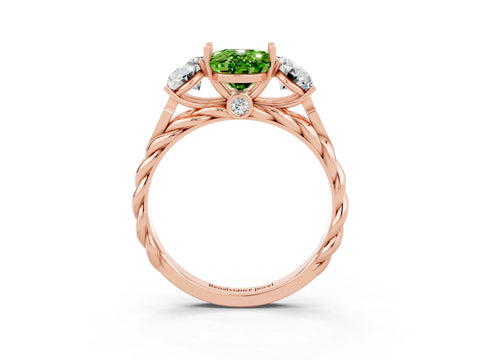 Rose gold Three-Stone Oval Cut Peridot Braided Band Ring with Four-Prong Setting_15