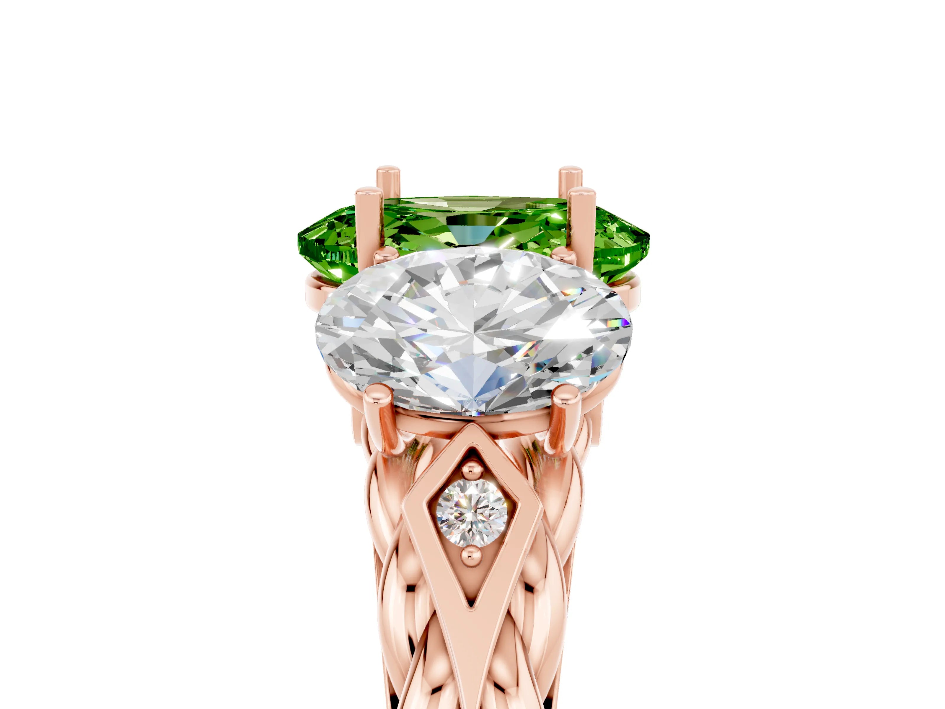 Rose gold Three-Stone Oval Cut Peridot Braided Band Ring with Four-Prong Setting_17