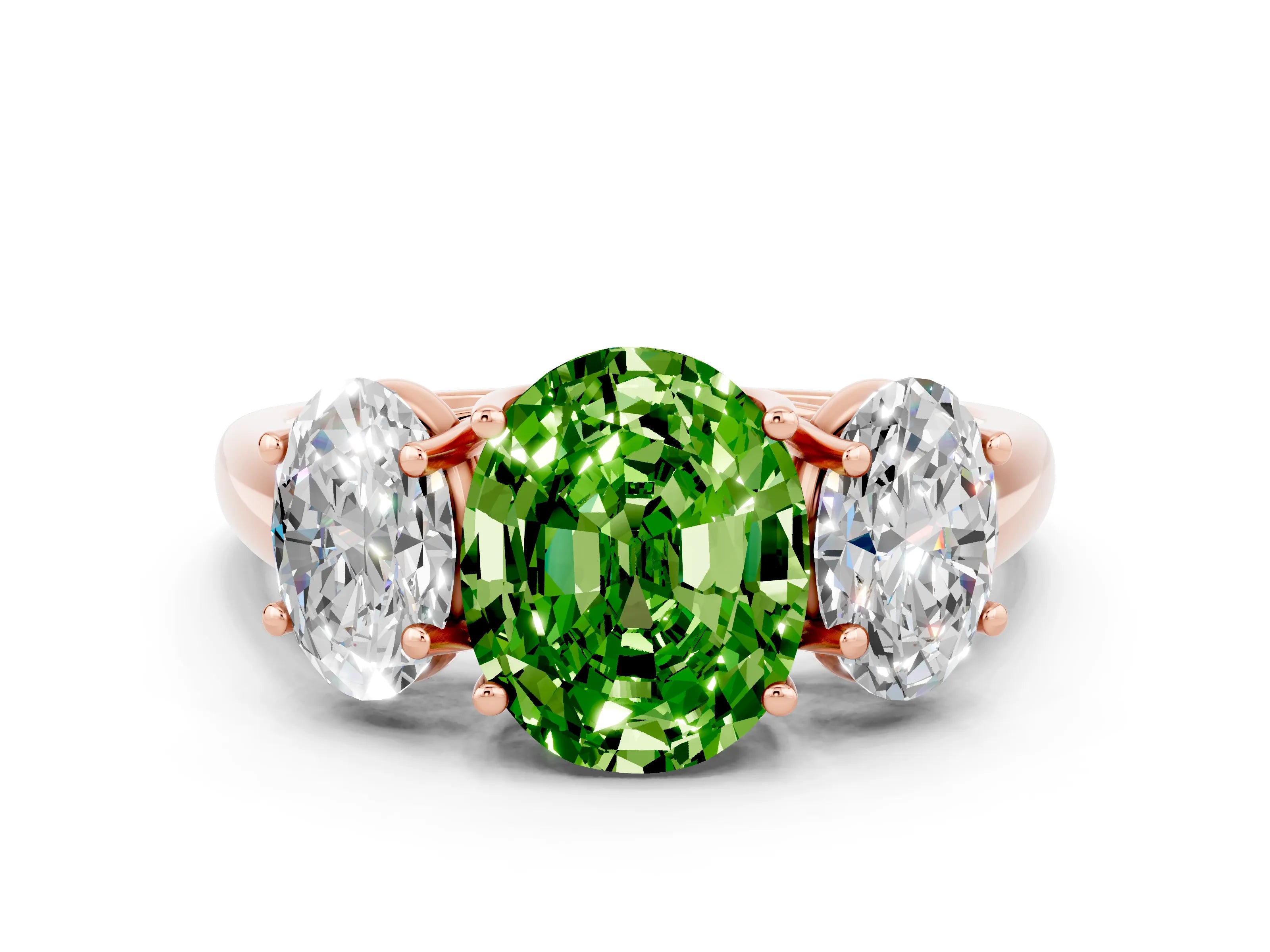 Rose gold Three-Stone Oval Cut Peridot Engagement Ring with Prong Setting