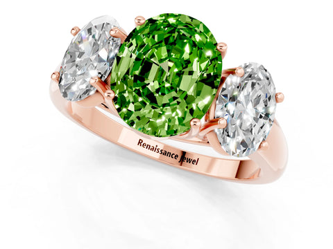 Rose gold Three-Stone Oval Cut Peridot Engagement Ring with Prong Setting_1