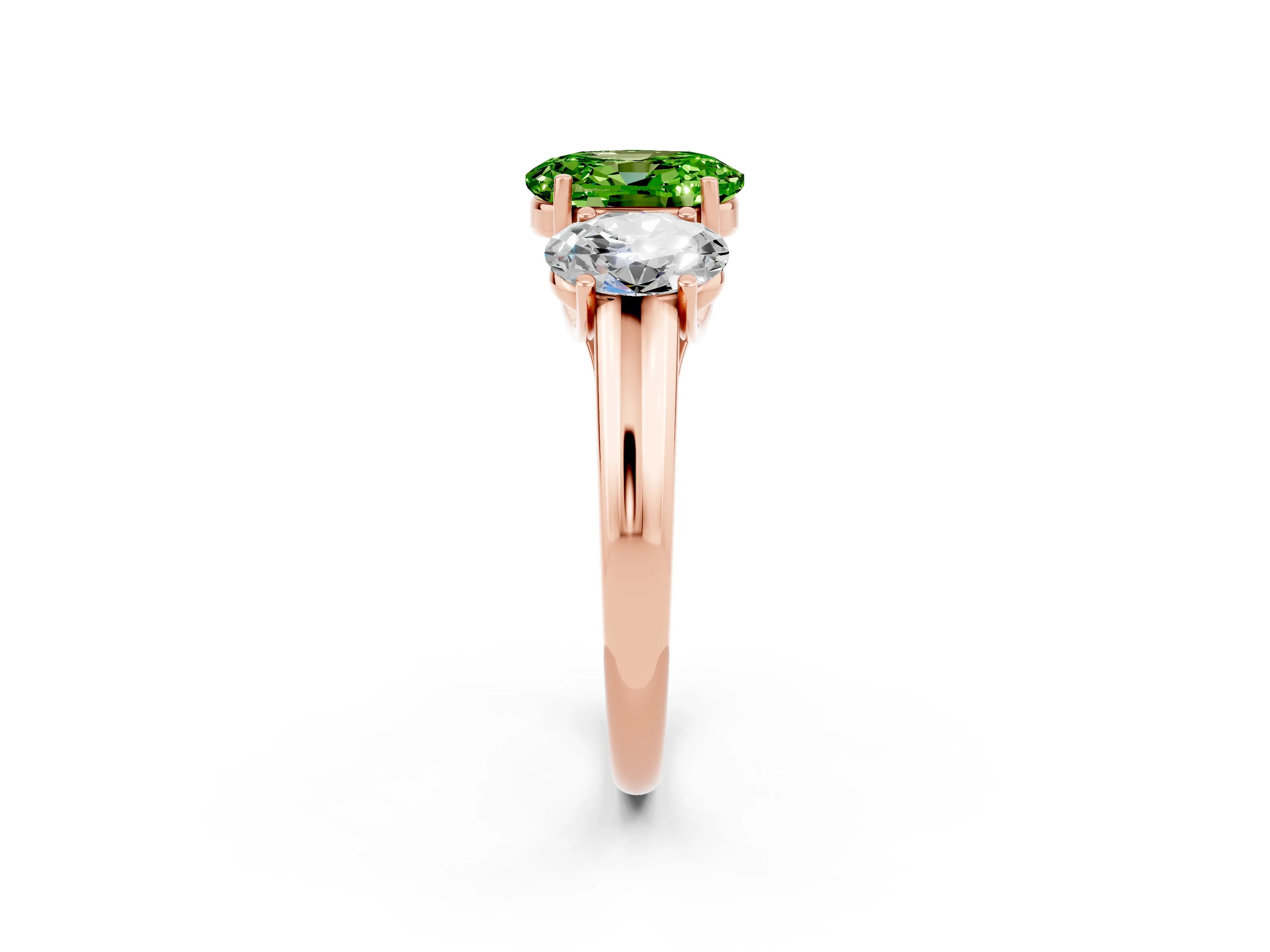 Rose gold Three-Stone Oval Cut Peridot Engagement Ring with Prong Setting_2