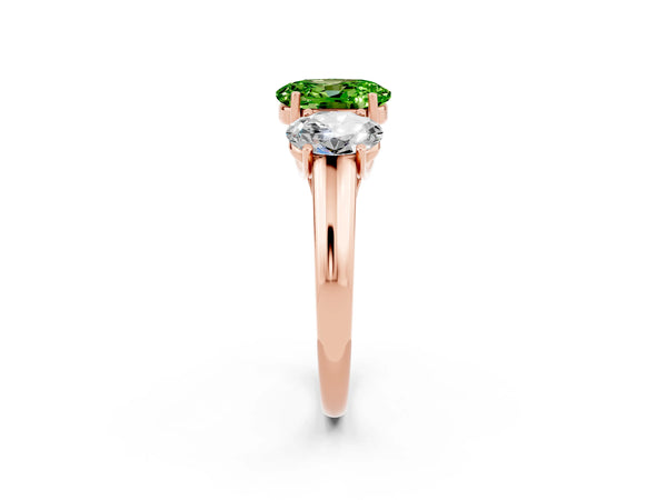 Rose gold Three-Stone Oval Cut Peridot Engagement Ring with Prong Setting