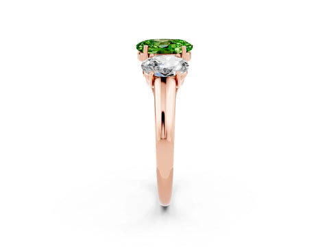 Rose gold Three-Stone Oval Cut Peridot Engagement Ring with Prong Setting_2