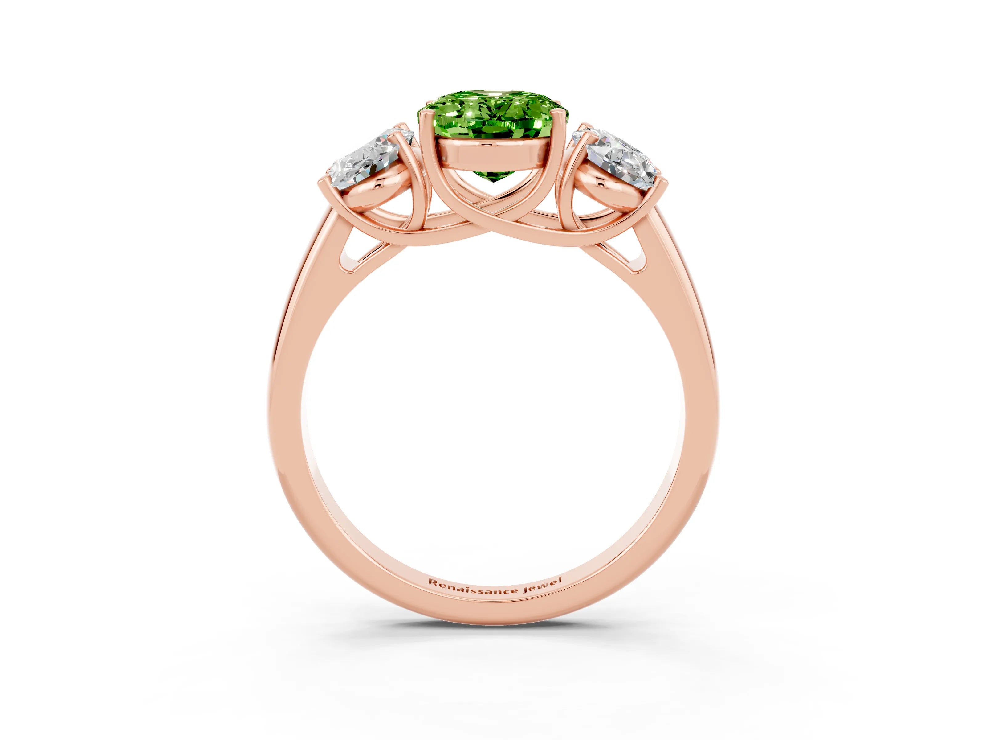 Rose gold Three-Stone Oval Cut Peridot Engagement Ring with Prong Setting_3