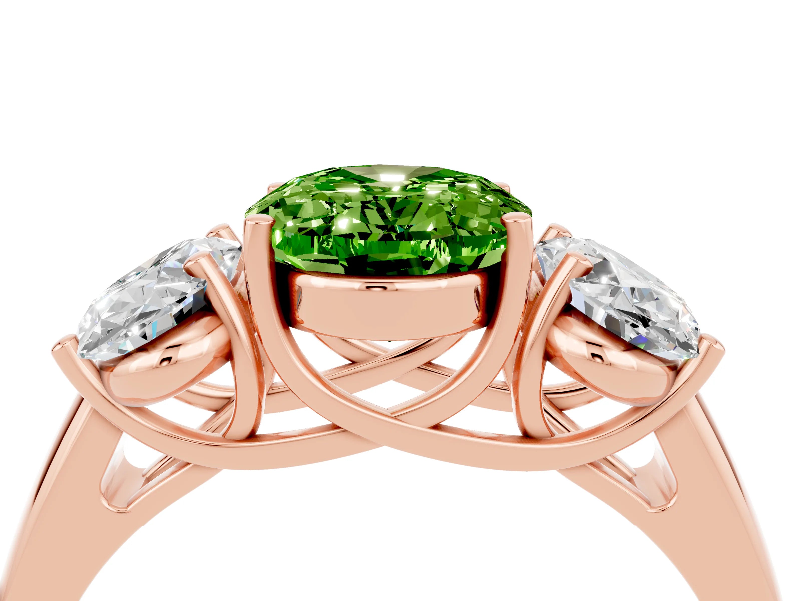 Rose gold Three-Stone Oval Cut Peridot Engagement Ring with Prong Setting_4