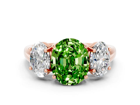 Rose gold Three-Stone Oval Cut Peridot Engagement Ring with Prong Setting