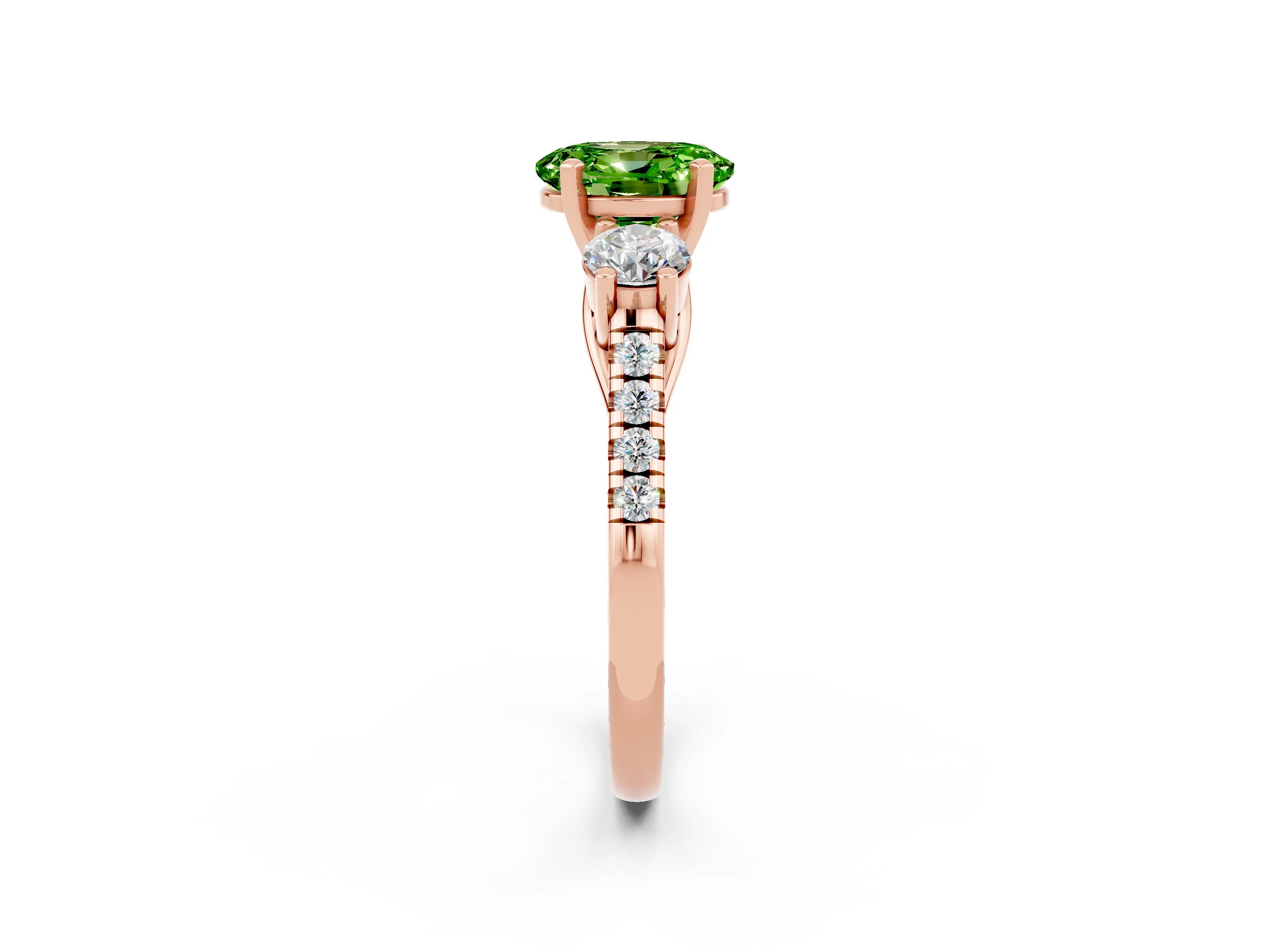 Rose gold Three-Stone Oval Cut Peridot Pavé Band with Four-Prong Setting_2