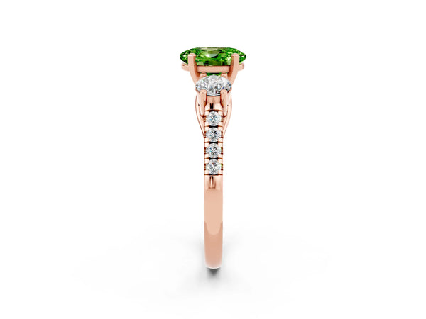 Rose gold Three-Stone Oval Cut Peridot Pavé Band with Four-Prong Setting