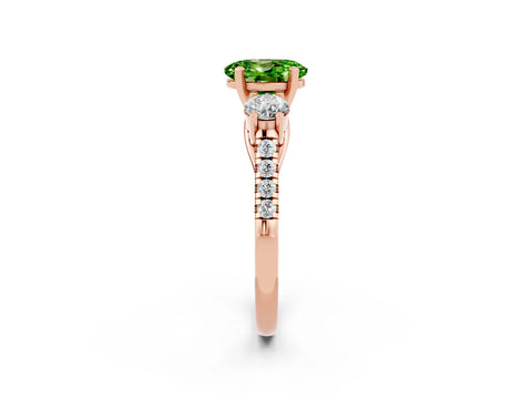 Rose gold Three-Stone Oval Cut Peridot Pavé Band with Four-Prong Setting_2