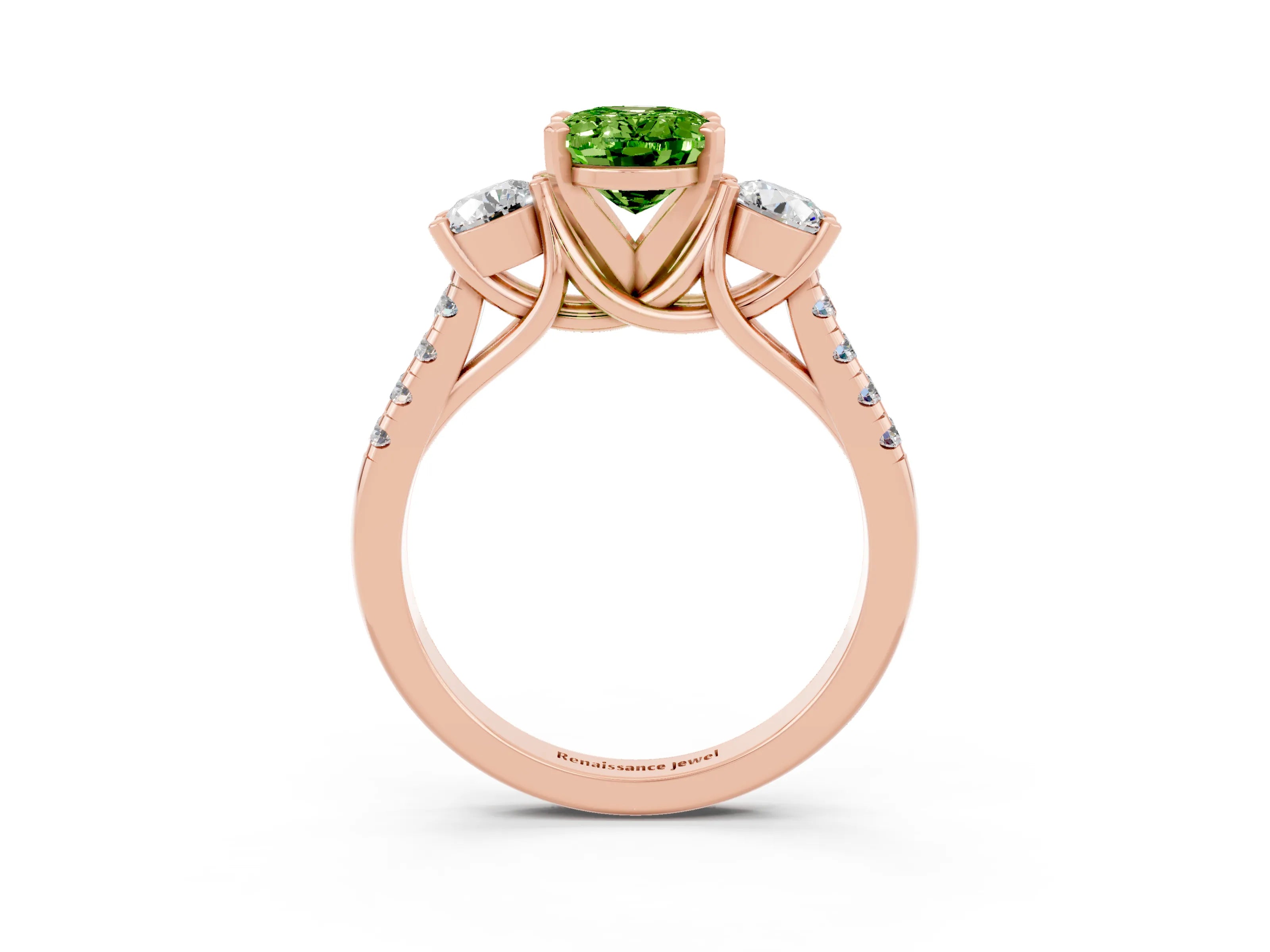 Rose gold Three-Stone Oval Cut Peridot Pavé Band with Four-Prong Setting_3
