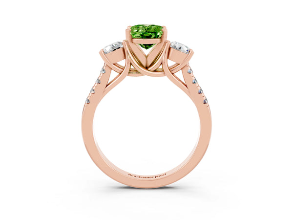 Rose gold Three-Stone Oval Cut Peridot Pavé Band with Four-Prong Setting