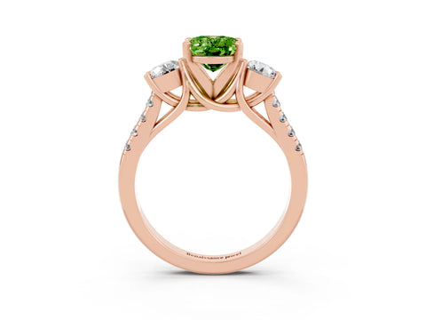 Rose gold Three-Stone Oval Cut Peridot Pavé Band with Four-Prong Setting_3