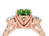Rose gold Three-Stone Oval Cut Peridot Pavé Band with Four-Prong Setting_4