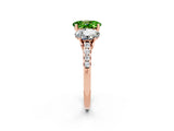 Rose gold Three-Stone Oval Cut Peridot Ring with Pavé Band and Prong Setting_14