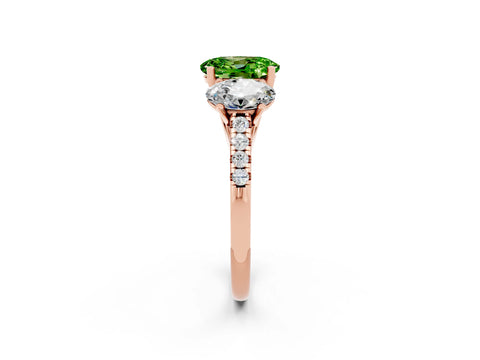 Rose gold Three-Stone Oval Cut Peridot Ring with Pavé Band and Prong Setting_14