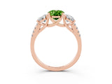 Rose gold Three-Stone Oval Cut Peridot Ring with Pavé Band and Prong Setting_15