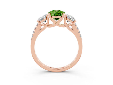 Rose gold Three-Stone Oval Cut Peridot Ring with Pavé Band and Prong Setting_15