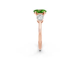 Rose gold Three-Stone Oval Cut Peridot Ring with Pear Side Stones and Four-Prong Setting_2
