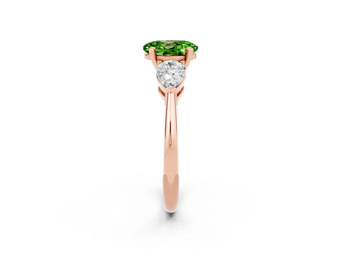 Rose gold Three-Stone Oval Cut Peridot Ring with Pear Side Stones and Four-Prong Setting_2