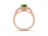 Rose gold Three-Stone Oval Cut Peridot Ring with Pear Side Stones and Four-Prong Setting_3