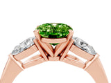 Rose gold Three-Stone Oval Cut Peridot Ring with Pear Side Stones and Four-Prong Setting_4