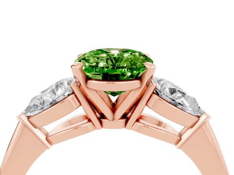 Rose gold Three-Stone Oval Cut Peridot Ring with Pear Side Stones and Four-Prong Setting_4