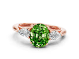 Rose gold Three-Stone Oval Cut Peridot Ring with Pear  Side Stones in Four-Prong Setting_12