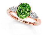 Rose gold Three-Stone Oval Cut Peridot Ring with Pear  Side Stones in Four-Prong Setting_13