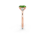 Rose gold Three-Stone Oval Cut Peridot Ring with Pear  Side Stones in Four-Prong Setting_14