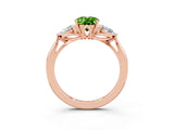 Rose gold Three-Stone Oval Cut Peridot Ring with Pear  Side Stones in Four-Prong Setting_15