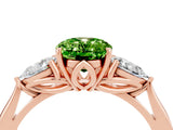 Rose gold Three-Stone Oval Cut Peridot Ring with Pear  Side Stones in Four-Prong Setting_16