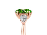 Rose gold Three-Stone Oval Cut Peridot Ring with Pear  Side Stones in Four-Prong Setting_17