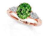 Rose gold Three-Stone Oval Cut Peridot Ring with Pear  Side Stones in Four-Prong Setting_25