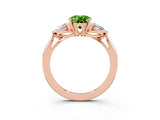 Rose gold Three-Stone Oval Cut Peridot Ring with Pear  Side Stones in Four-Prong Setting_27