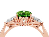 Rose gold Three-Stone Oval Cut Peridot Ring with Pear  Side Stones in Four-Prong Setting_28