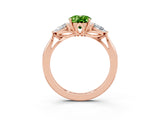 Rose gold Three-Stone Oval Cut Peridot Ring with Pear  Side Stones in Four-Prong Setting_51