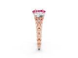 Rose gold Three-Stone Oval Cut Pink Sapphire Braided Band Ring with Four-Prong Setting_38