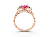 Rose gold Three-Stone Oval Cut Pink Sapphire Braided Band Ring with Four-Prong Setting_39