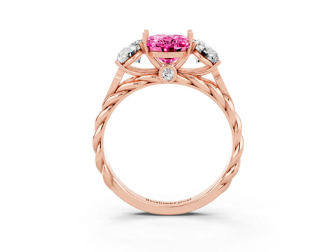 Rose gold Three-Stone Oval Cut Pink Sapphire Braided Band Ring with Four-Prong Setting_39