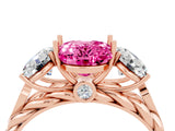 Rose gold Three-Stone Oval Cut Pink Sapphire Braided Band Ring with Four-Prong Setting_40