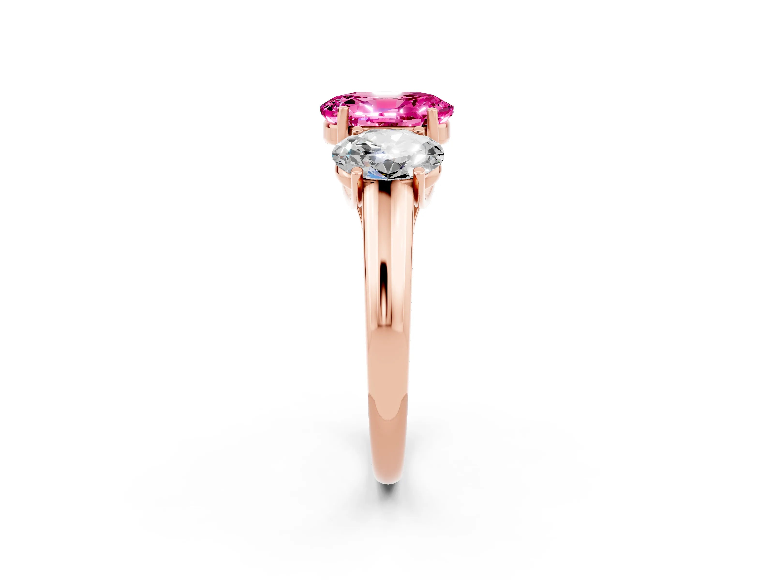 Rose gold Three-Stone Oval Cut Pink Sapphire Engagement Ring with Prong Setting_2