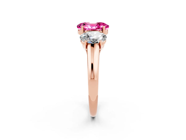 Rose gold Three-Stone Oval Cut Pink Sapphire Engagement Ring with Prong Setting