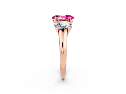 Rose gold Three-Stone Oval Cut Pink Sapphire Engagement Ring with Prong Setting_2
