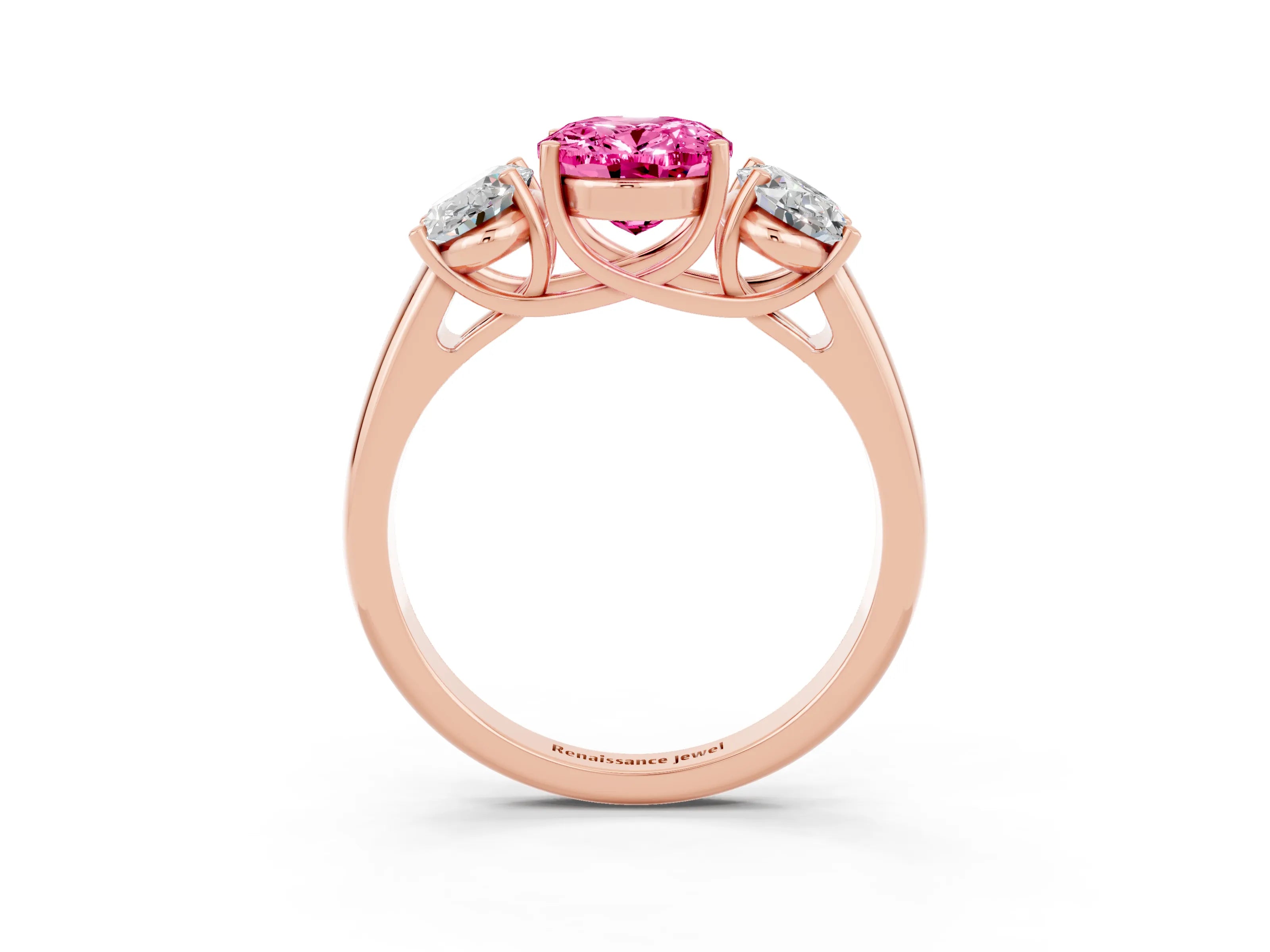 Rose gold Three-Stone Oval Cut Pink Sapphire Engagement Ring with Prong Setting_3