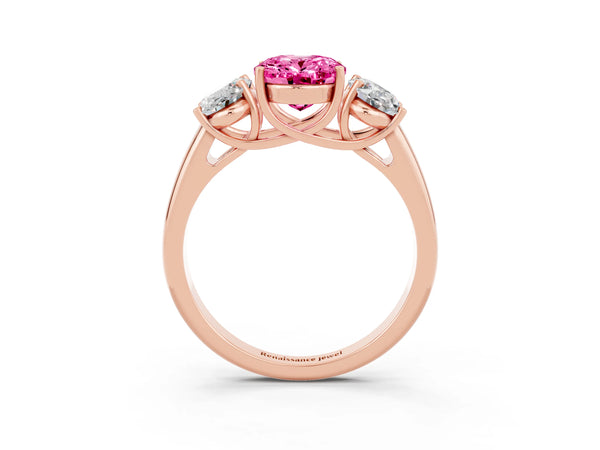 Rose gold Three-Stone Oval Cut Pink Sapphire Engagement Ring with Prong Setting