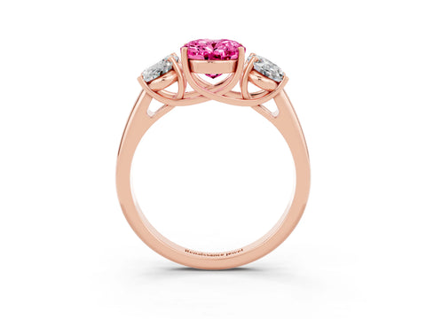Rose gold Three-Stone Oval Cut Pink Sapphire Engagement Ring with Prong Setting_3