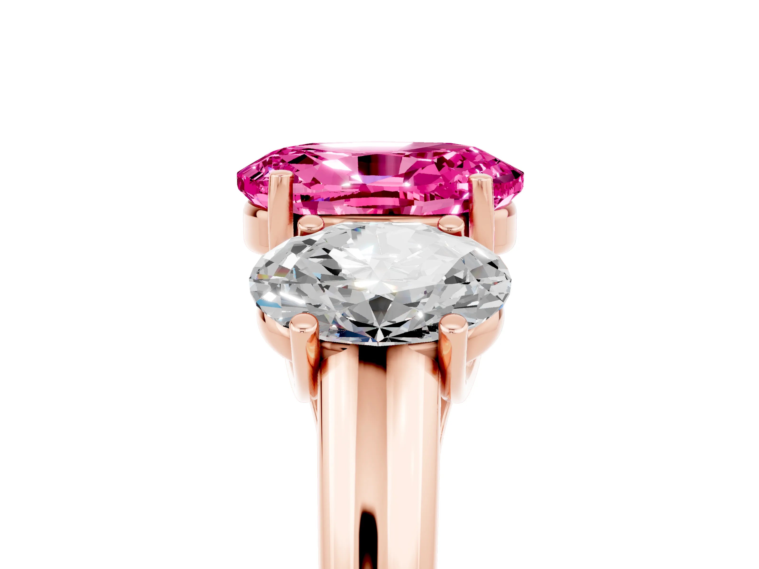 Rose gold Three-Stone Oval Cut Pink Sapphire Engagement Ring with Prong Setting_5