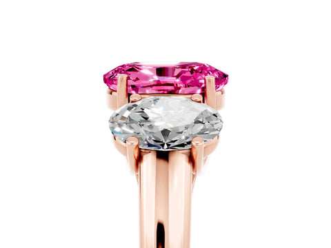 Rose gold Three-Stone Oval Cut Pink Sapphire Engagement Ring with Prong Setting_5