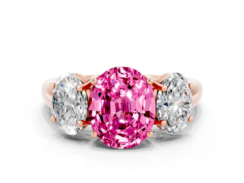Rose gold Three-Stone Oval Cut Pink Sapphire Engagement Ring with Prong Setting